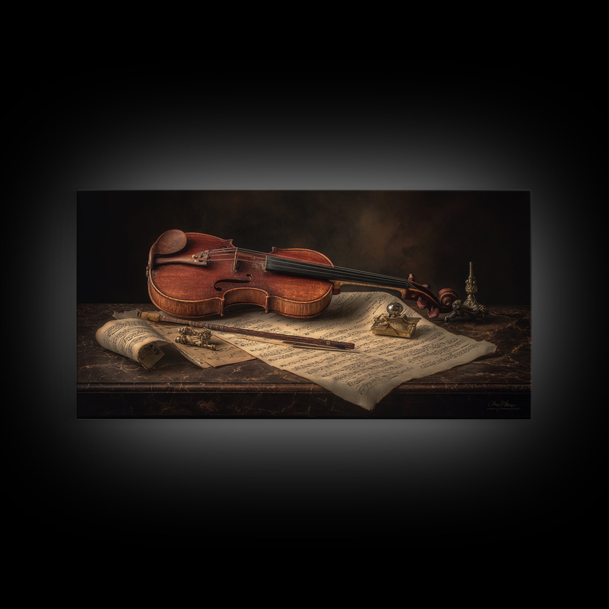 Baroque Violin and Sheet Music Still Life Canvas Print, Baroque Art, Art, Living Room Decor, Fine Art, Ornate, Modern Wall Art, BAO-2x1-31