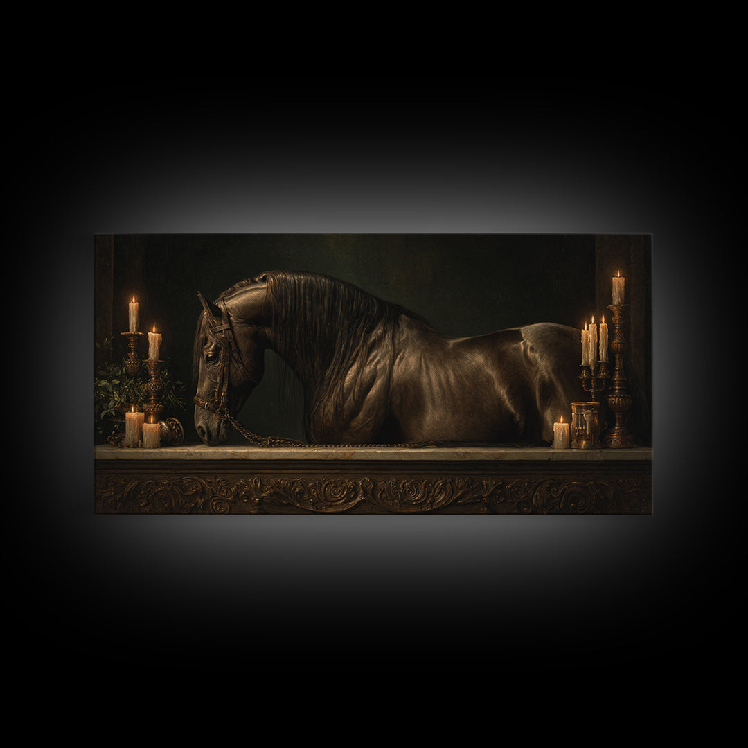 Dramatic Horse Portrait Canvas Print, Baroque Art, Art Print, Living Room Decor, Ornate, Oil Painting, Digital Wall Art, BAO-2x1-44