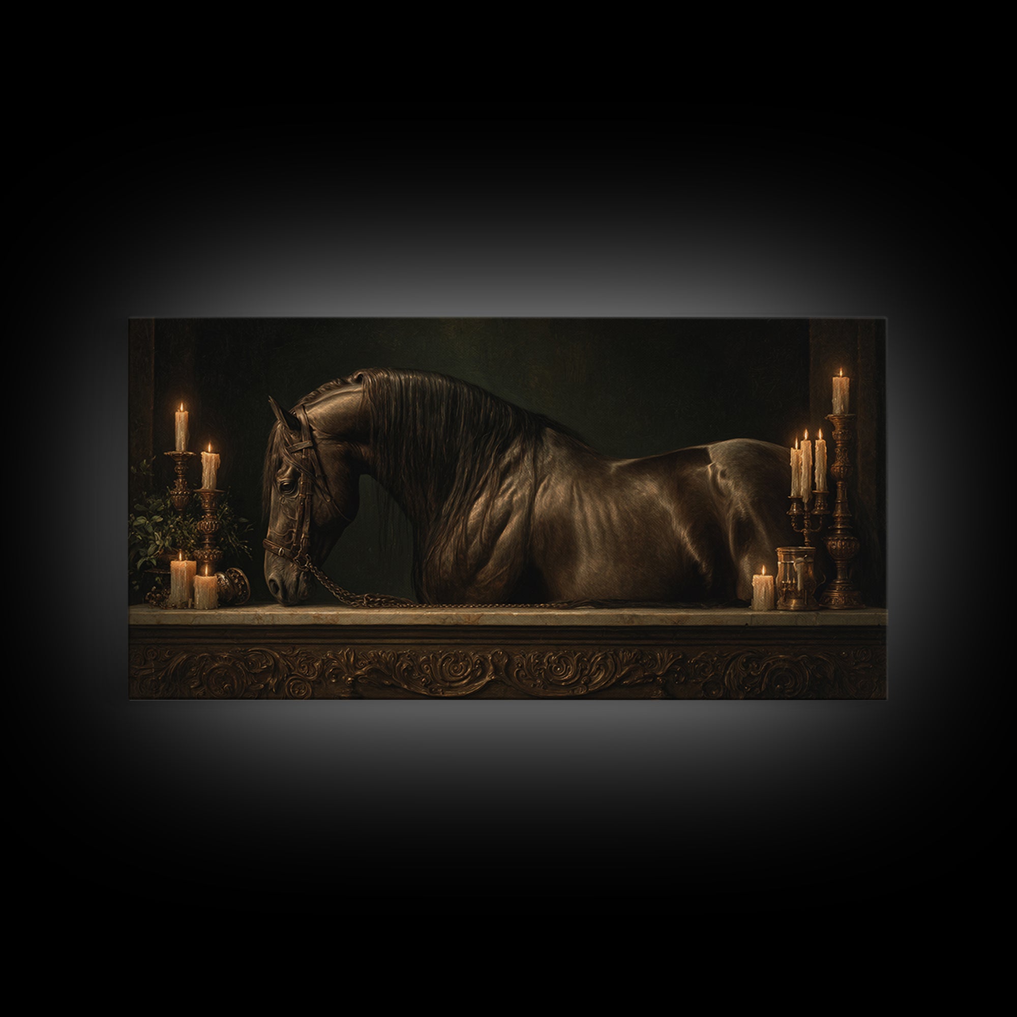 Dramatic Horse Portrait Canvas Print, Baroque Art, Art Print, Living Room Decor, Ornate, Oil Painting, Digital Wall Art, BAO-2x1-44