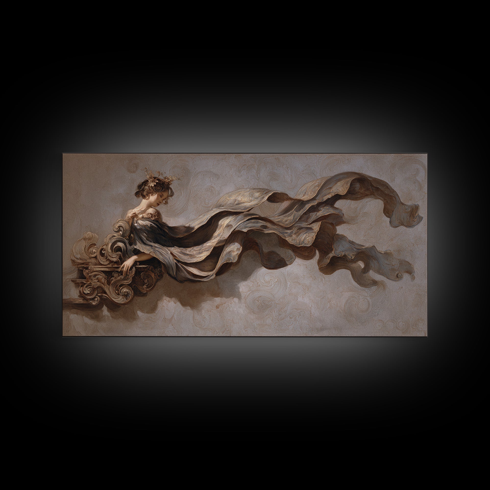 Mythic Goddess Figure Canvas Print, Baroque Art, Statement Artwork, Living Room Decor, Oil Painting, Ornate, Printable Wall Art, BAO-2x1-58