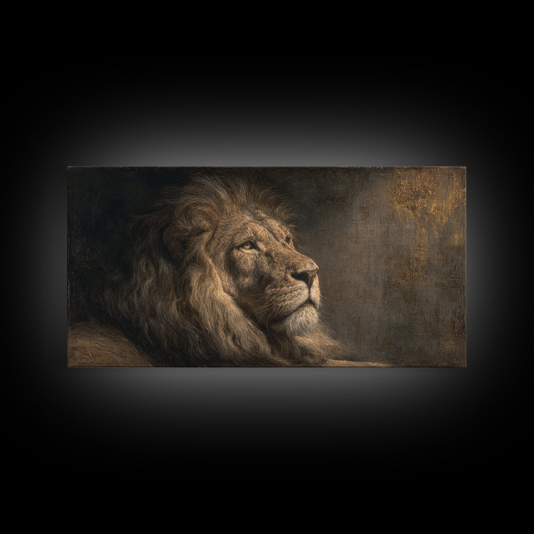 Royal Lion Portrait Canvas Print, Baroque Art, Statement Artwork, Living Room Decor, Fine Art, Ornate, Painting, BAO-2x1-61