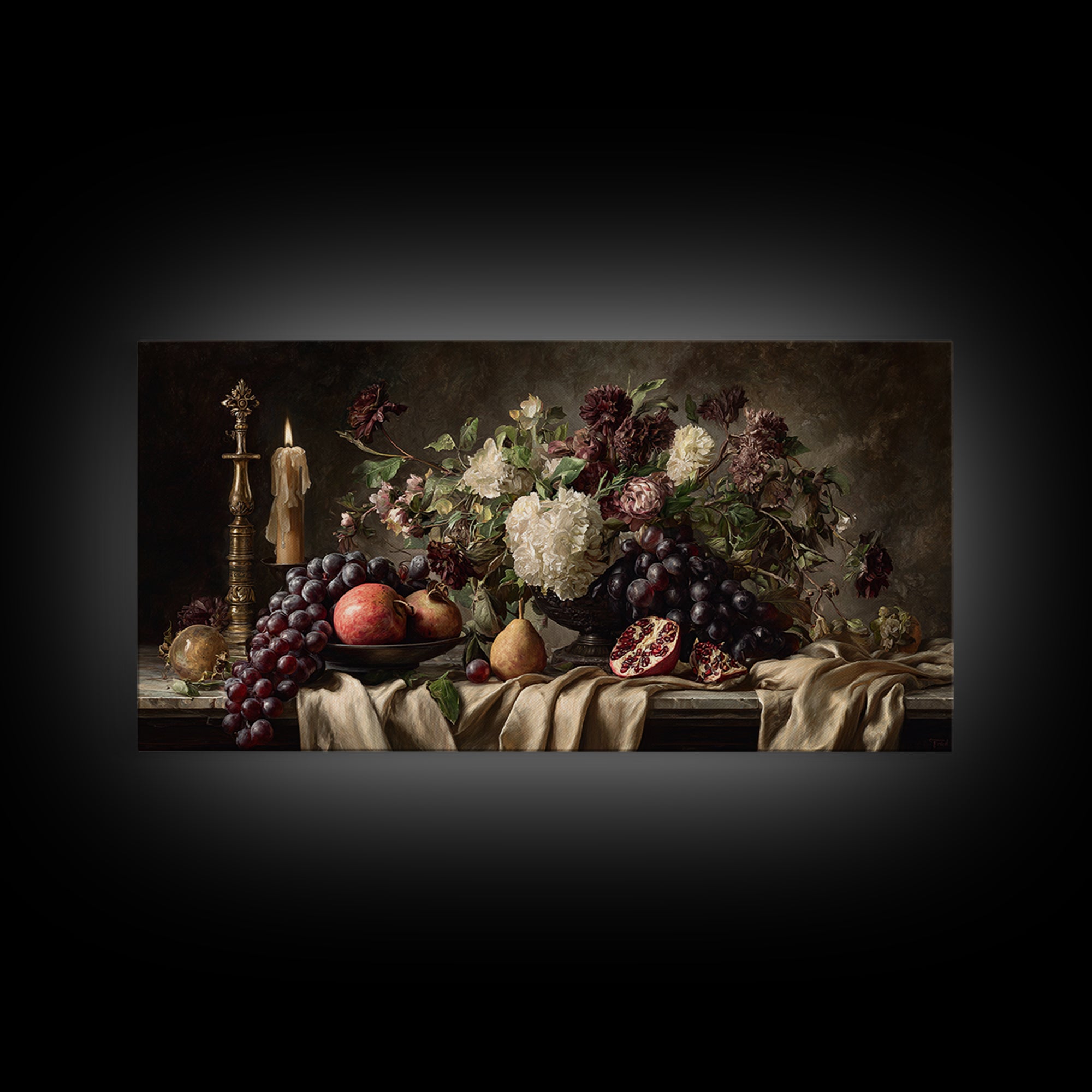 Lavish Banquet Fruit Composition Canvas Print, Baroque Art, Printable Wall Art, Living Room Decor, Ornate, Minimalist Wall Art, BAO-2x1-64