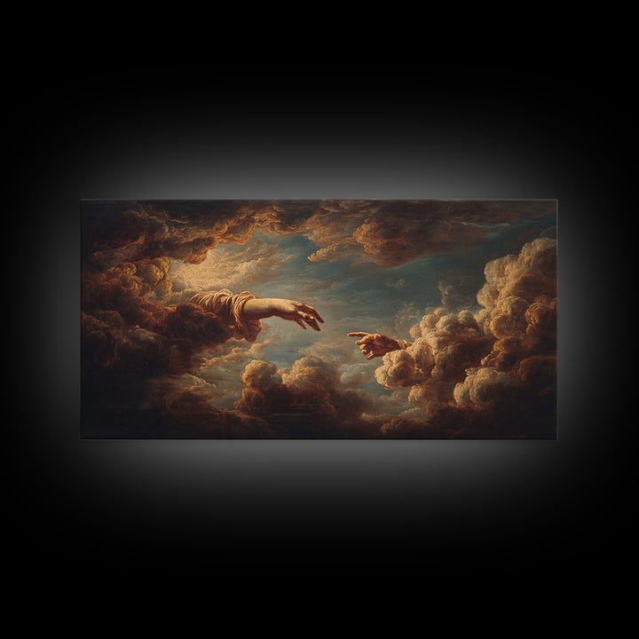 Angelic Hand Reaching Through Clouds Framed Canvas Print, Baroque Art, Boho Decor, Living Room Decor, Abstract Art, Ornate, BAO-2x1-65