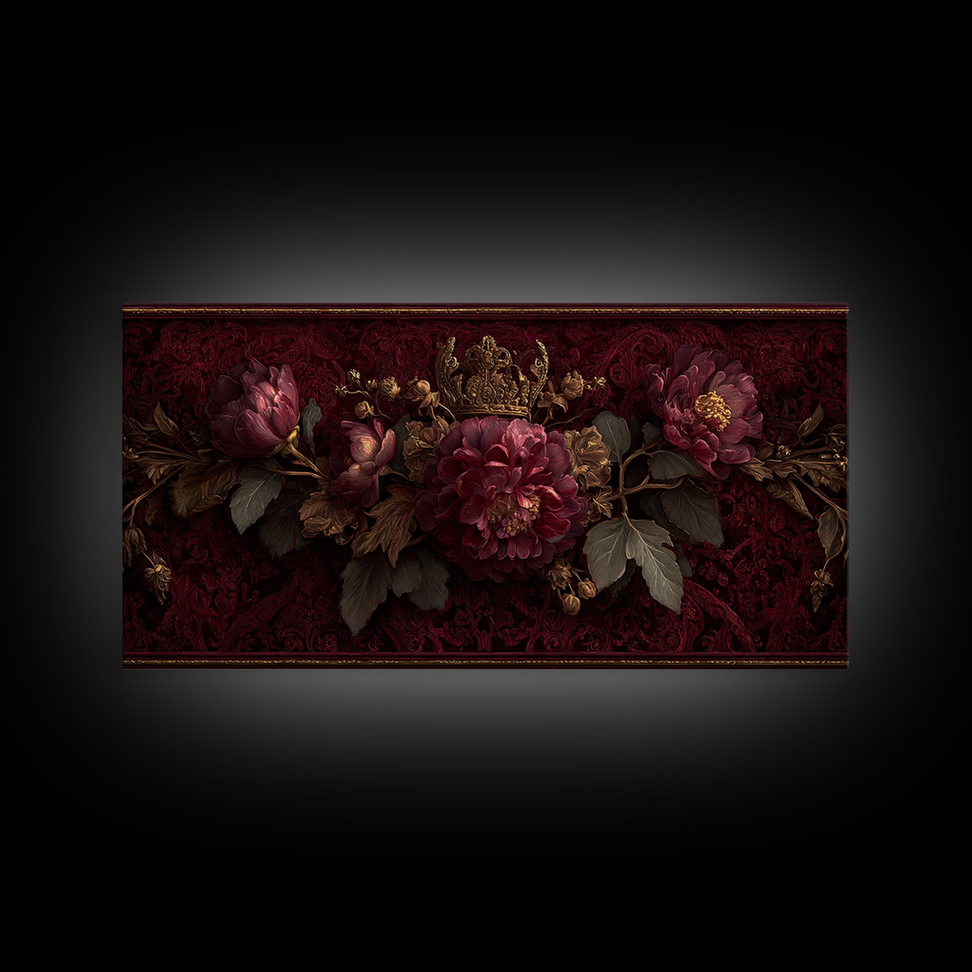 Dark Red Velvet Framed Canvas Print, Baroque Art, Dark Academia Art, Living Room Decor, Fine Art, Ornate, Modern Decor, BAO-2x1-67