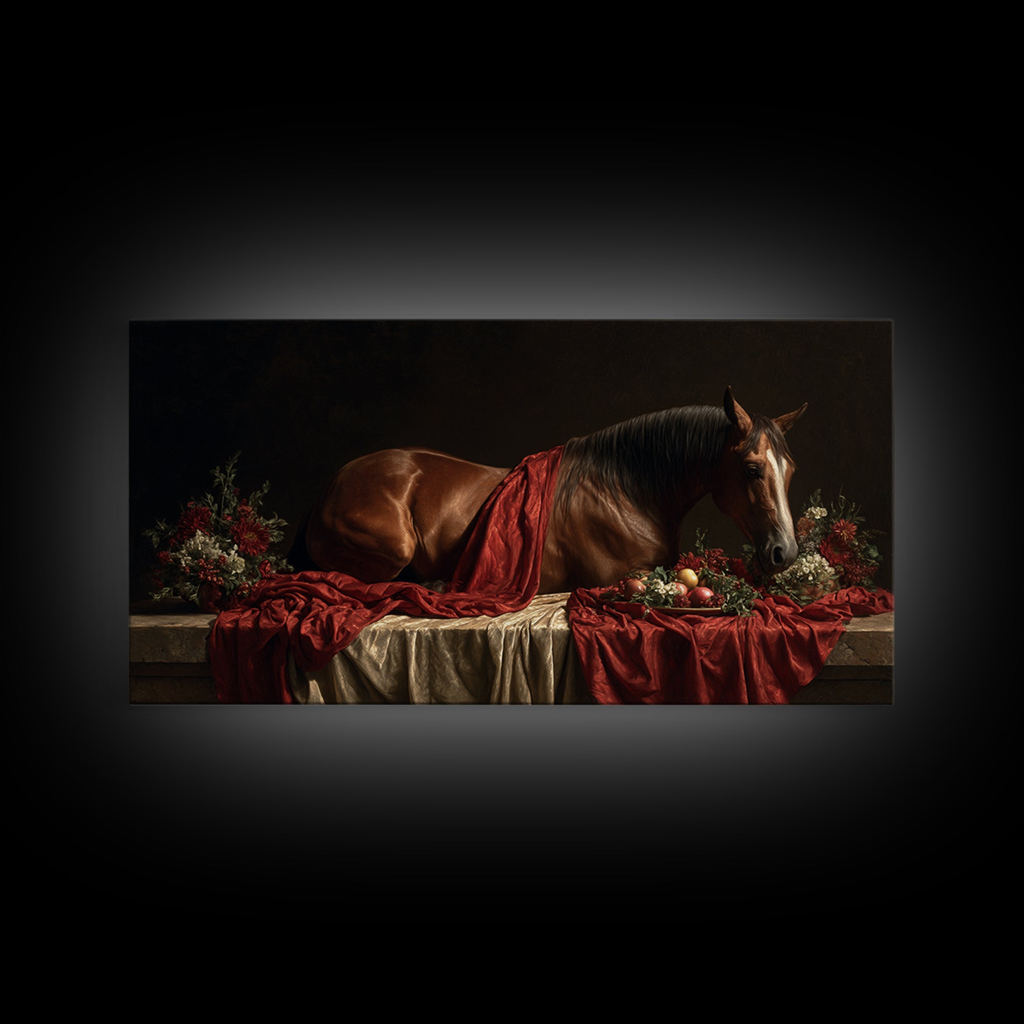 Dramatic Horse Portrait Canvas Print, Baroque Art, Canvas, Living Room Decor, Fine Art, Ornate, Room Decor Aesthetic, BAO-2x1-68