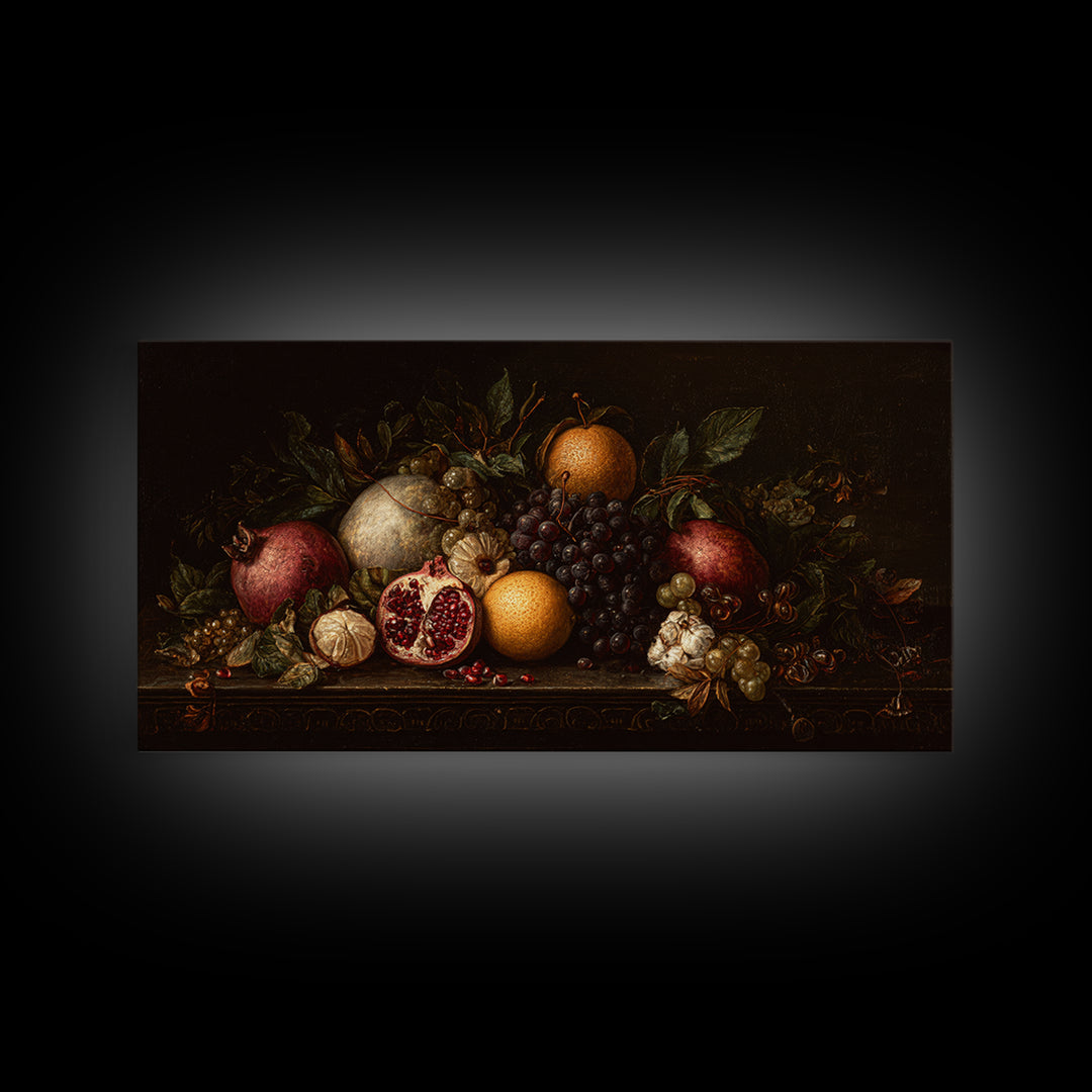 Dramatic Fruit Still Life Canvas Print, Baroque Art, Minimalist Decor, Living Room Decor, Fine Art, Ornate, Whimsical Decor, BAO-2x1-69