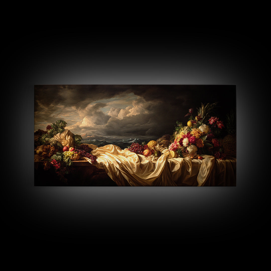 Theatrical Stormy Landscape Canvas Print, Baroque Art, Fine Art Print, Living Room Decor, Fine Art, Ornate, Painting, BAO-2x1-78