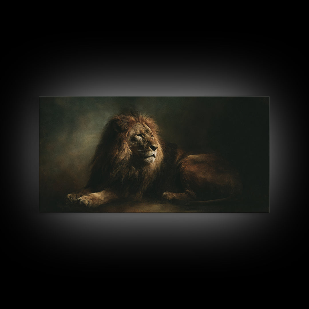 Royal Lion Portrait Framed Canvas Print, Baroque Art, Textured Painting, Living Room Decor, Fine Art, Ornate, Printable Art, BAO-2x1-85