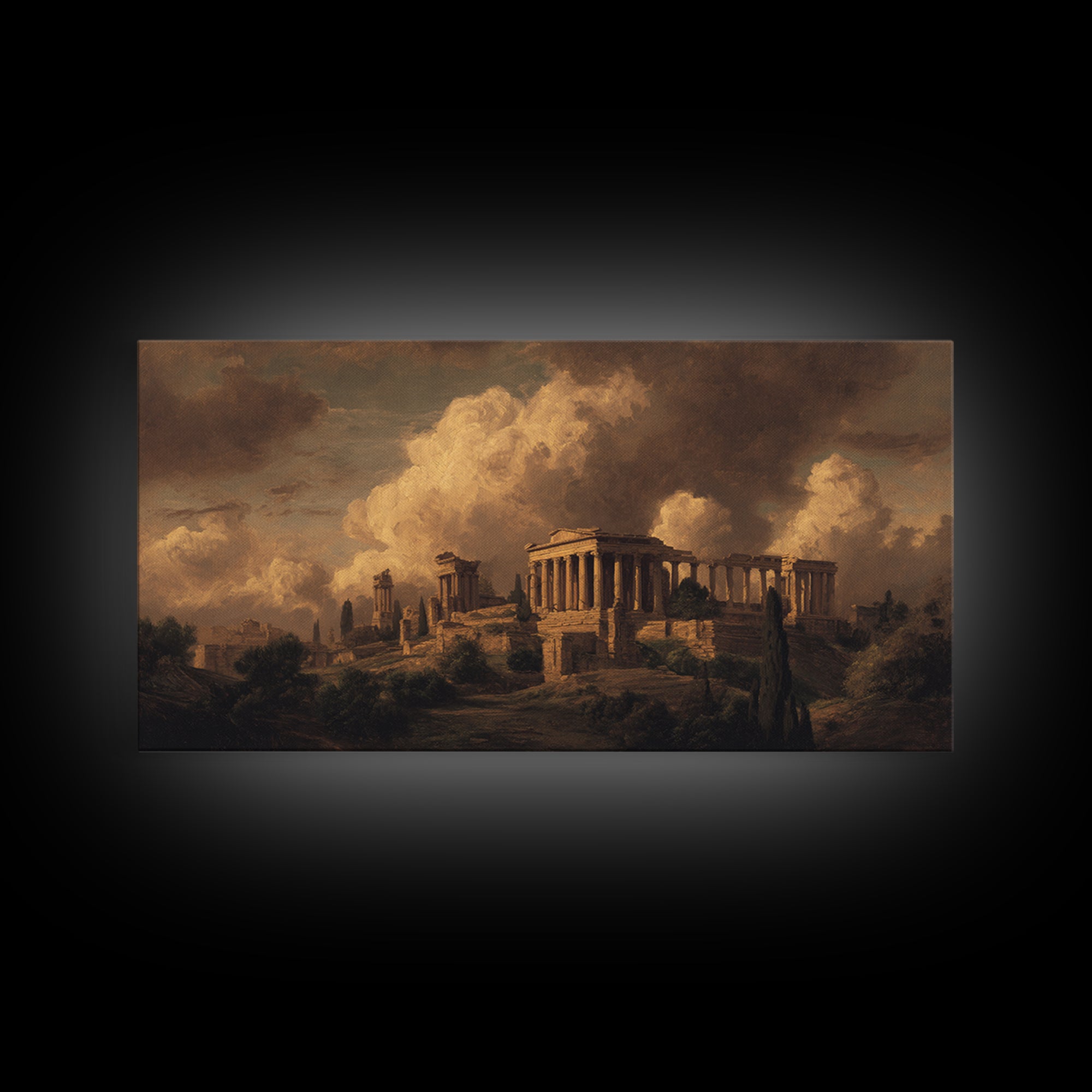Classical Ruins Beneath a Dramatic Sky Framed Canvas Print, Baroque Art, Living Room Wall Art, Living Room Decor, Ornate, BAO-2x1-87