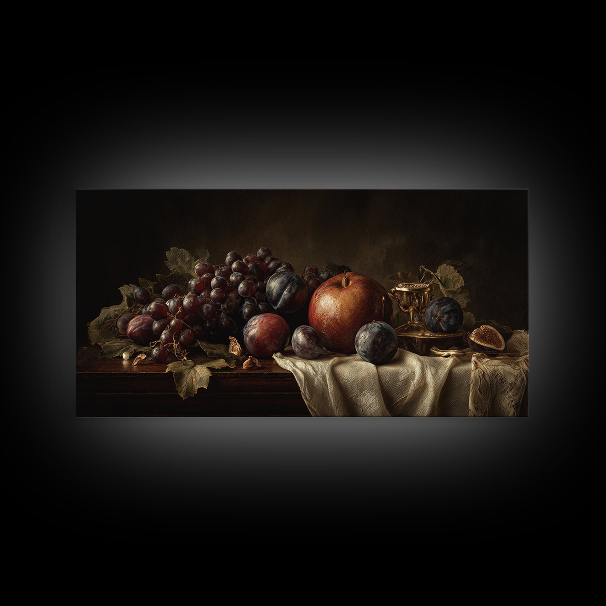 Dramatic Fruit Still Life Canvas Print, Baroque Art, Minimalist Decor, Living Room Decor, Fine Art, Ornate, Whimsical Decor, BAO-2x1-93