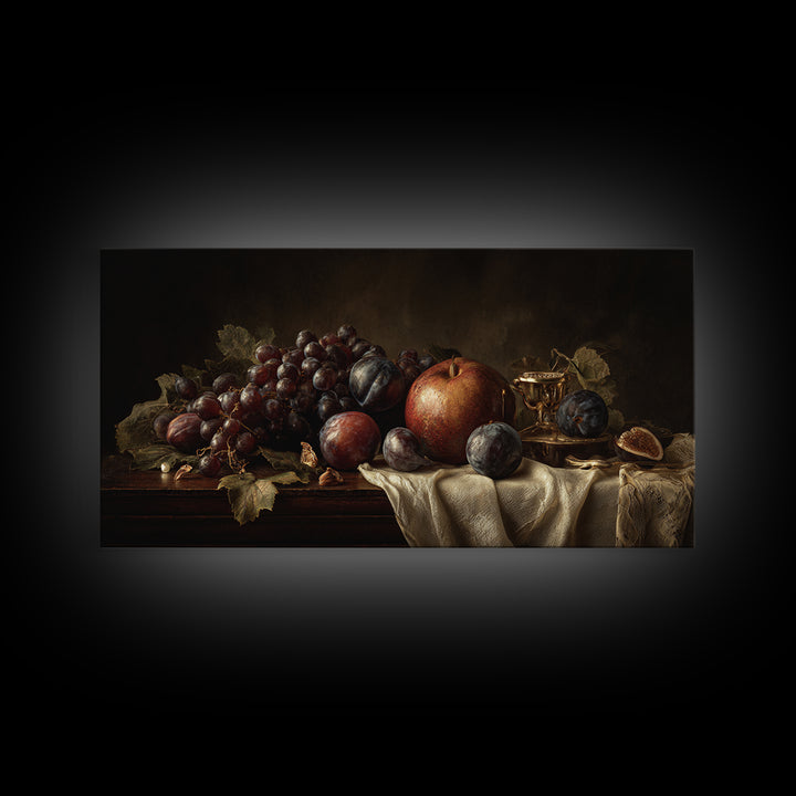 Dramatic Fruit Still Life Canvas Print, Baroque Art, Minimalist Decor, Living Room Decor, Fine Art, Ornate, Whimsical Decor, BAO-2x1-93