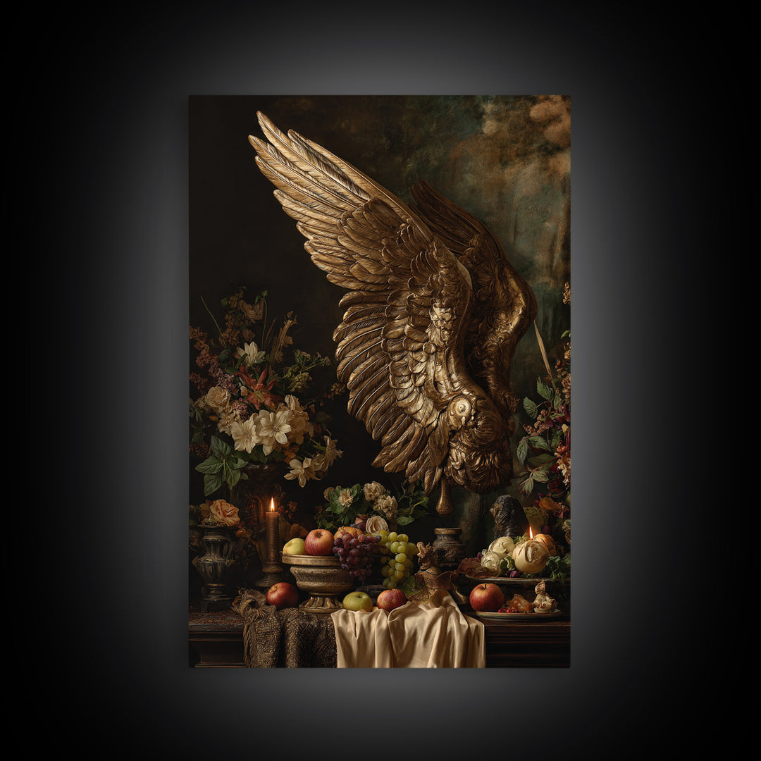 Gilded Angel Wings Emerging from Storm Clouds Canvas Print, Baroque Art, Baroque, Living Room Decor, Oil Painting, Ornate, BAO-2x3-14