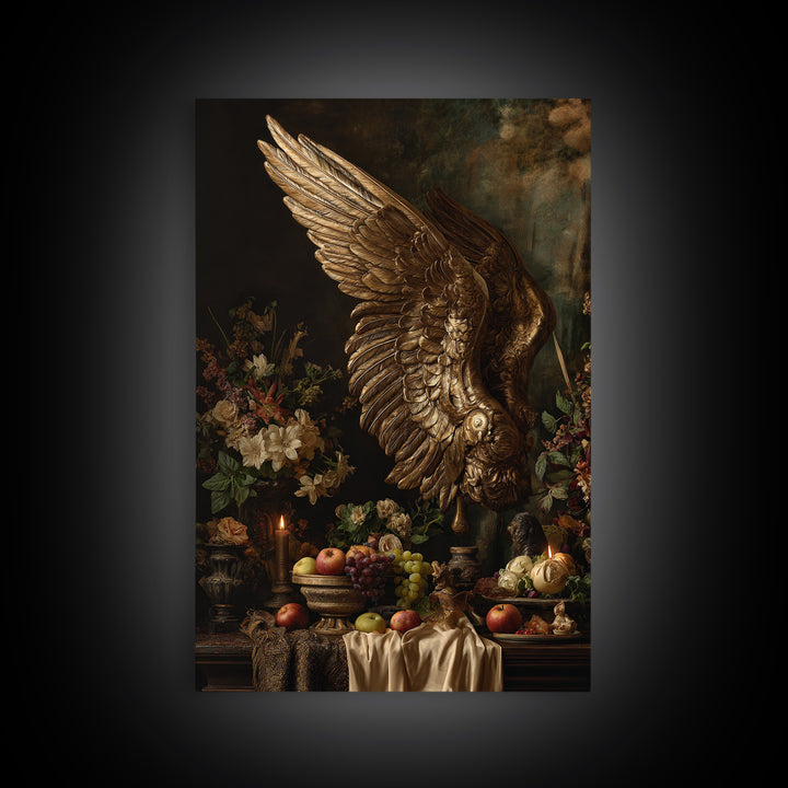 Gilded Angel Wings Emerging from Storm Clouds Canvas Print, Baroque Art, Baroque, Living Room Decor, Oil Painting, Ornate, BAO-2x3-14