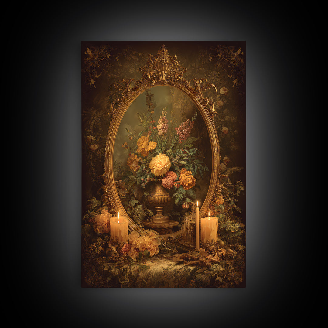 Ornate Gold Frame Illusion Around a Botanical Framed Canvas Print, Baroque Art, Modern Decor, Living Room Decor, Ornate, BAO-2x3-17
