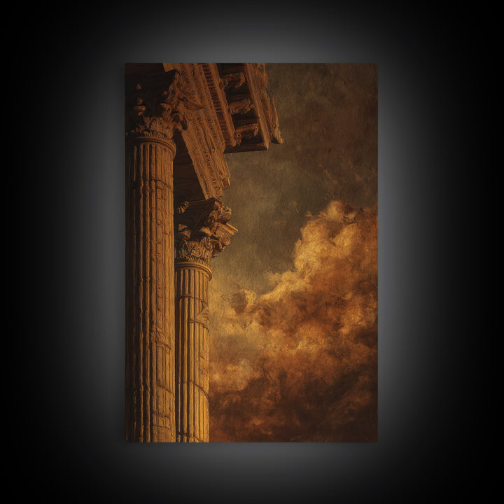 Classical Ruins Beneath a Dramatic Sky Framed Canvas Print, Baroque Art, Oil Painting, Living Room Decor, Fine Art, Ornate, BAO-2x3-3