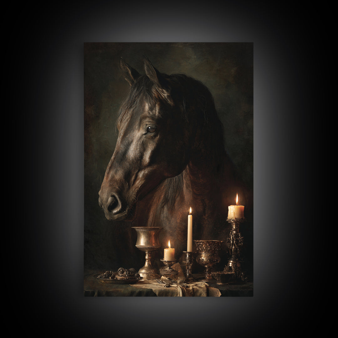 Dramatic Horse Portrait Canvas Print, Baroque Art, Printable Art, Living Room Decor, Ornate, Gallery Wall, Dark Academia Art, BAO-2x3-32