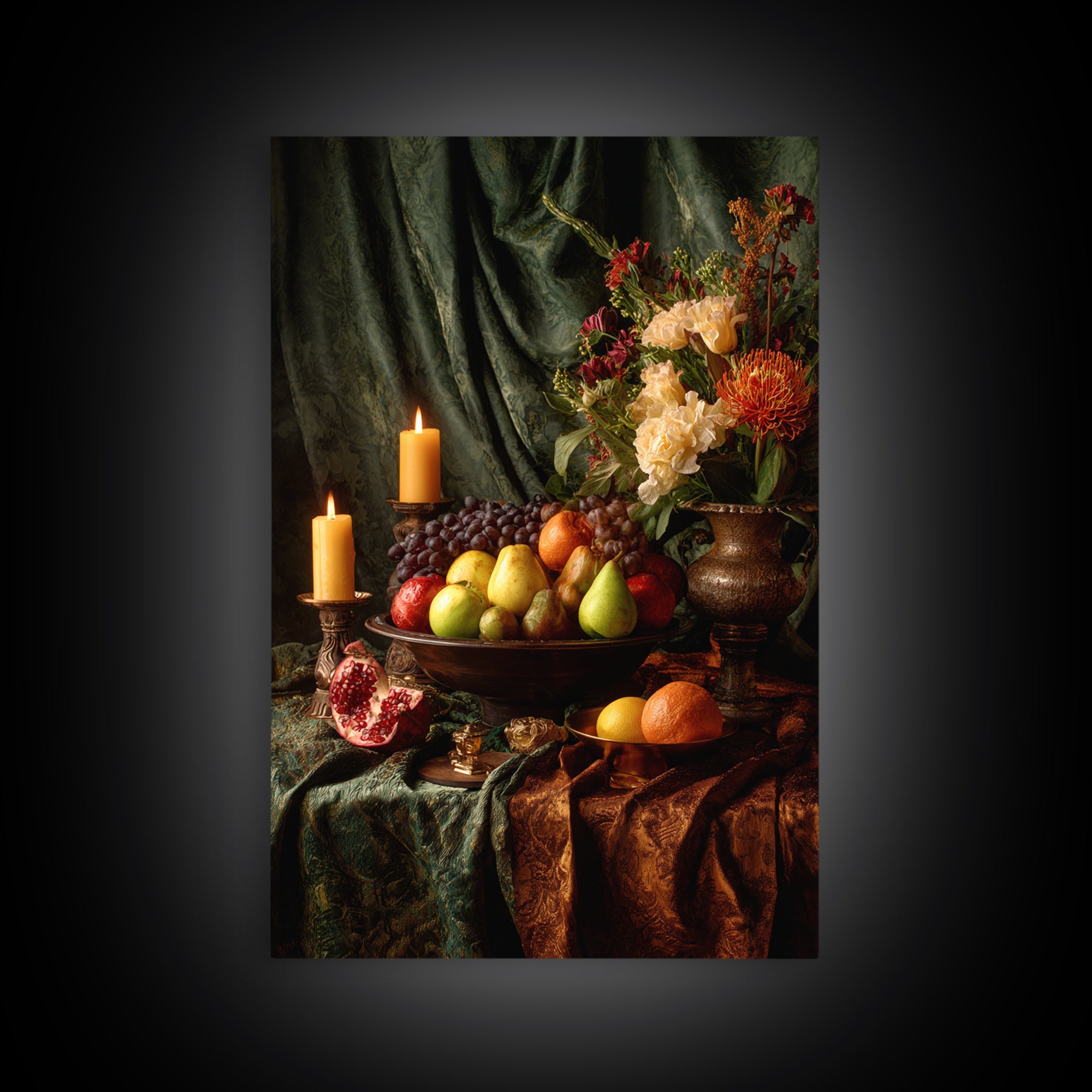 Lavish Banquet Fruit Composition Framed Canvas Print, Baroque Art, Eclectic Wall Art, Living Room Decor, Fine Art, Ornate, BAO-2x3-4