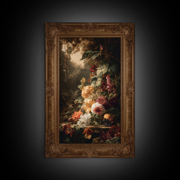 Ornate Gold Frame Illusion Around a Botanical Framed Canvas Print, Baroque Art, Modern Decor, Living Room Decor, Ornate, BAO-2x3-41