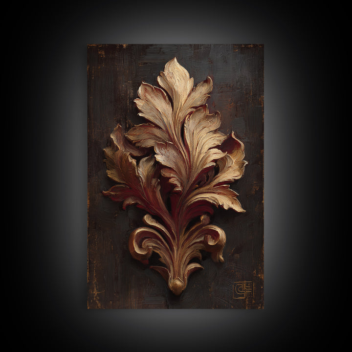 Carved Acanthus Leaf Ornament Study Framed Canvas Print, Baroque Art, Maximalist Decor, Living Room Decor, Fine Art, Ornate, BAO-2x3-47