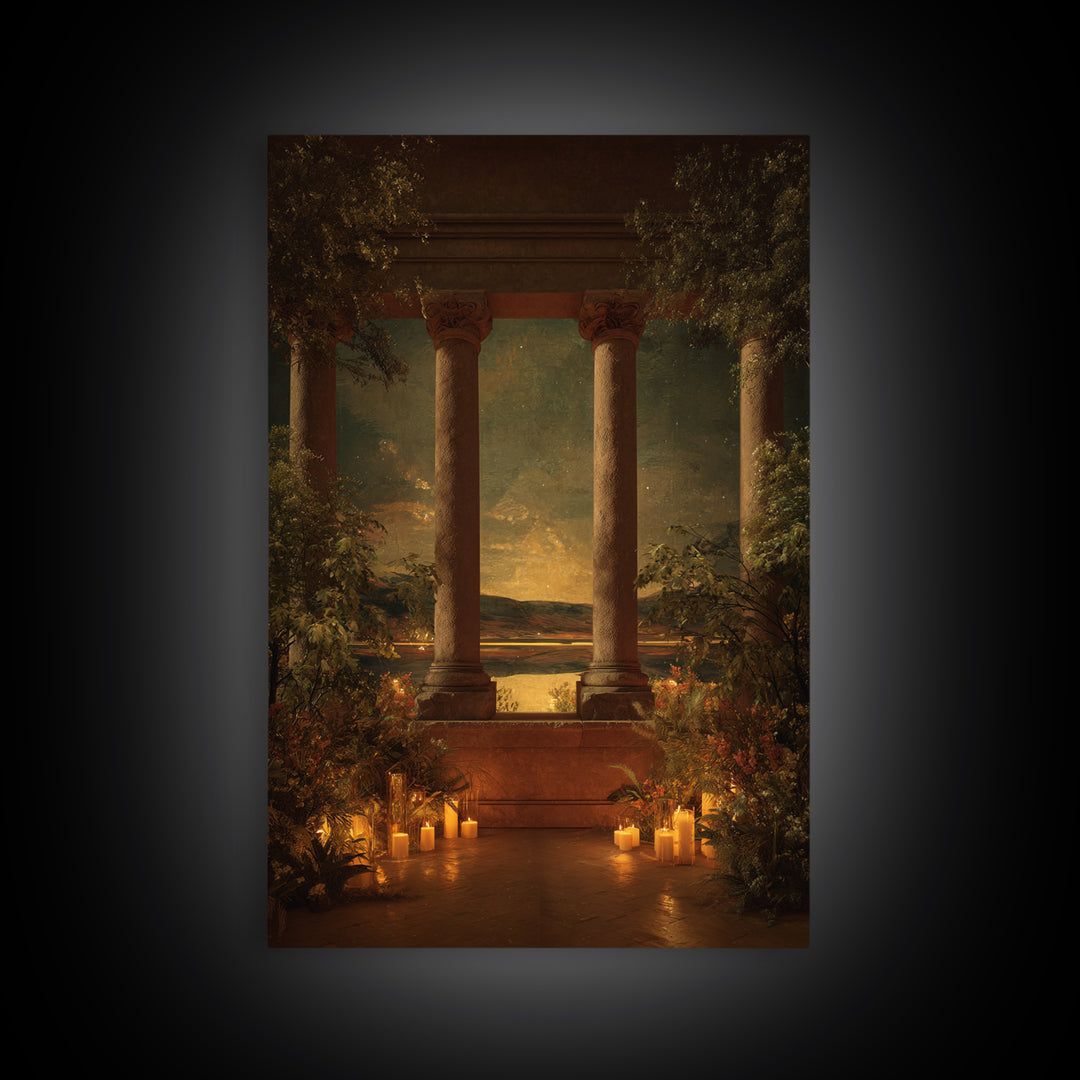Classical Ruins Beneath a Dramatic Sky Framed Canvas Print, Baroque Art, Room Decor Aesthetic, Living Room Decor, Oil Painting, BAO-2x3-51
