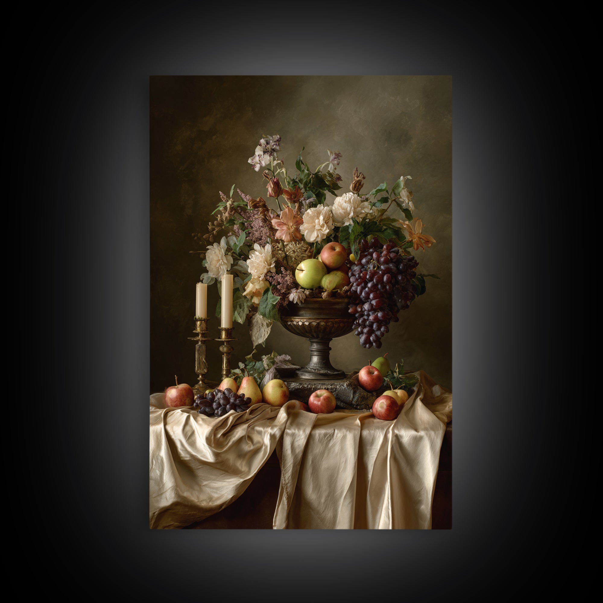 Lavish Banquet Fruit Composition Framed Canvas Print, Baroque Art, Eclectic Wall Art, Living Room Decor, Fine Art, Ornate, BAO-2x3-52