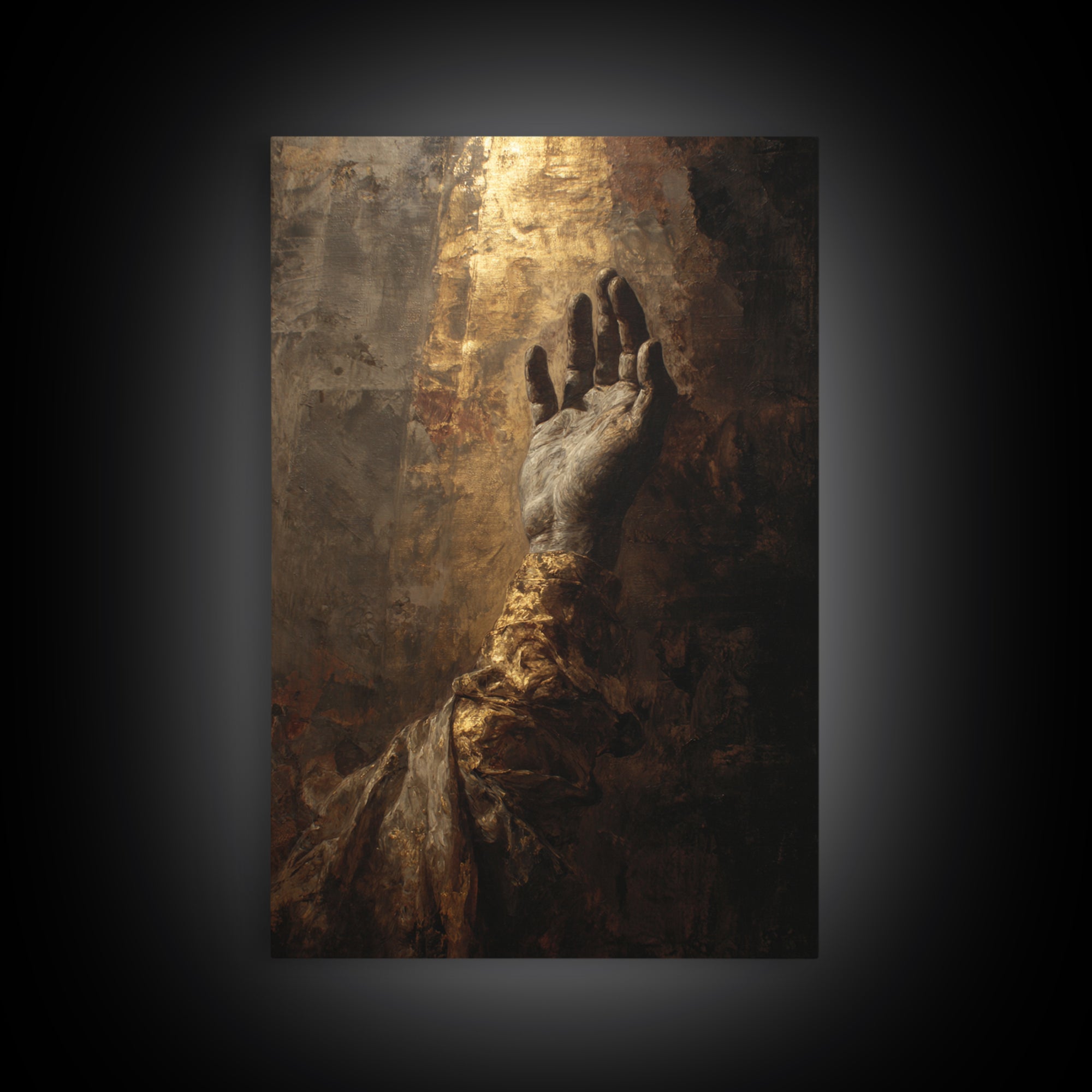 Angelic Hand Reaching Through Clouds Framed Canvas Print, Baroque Art, Boho Decor, Living Room Decor, Oil Painting, Ornate, BAO-2x3-53