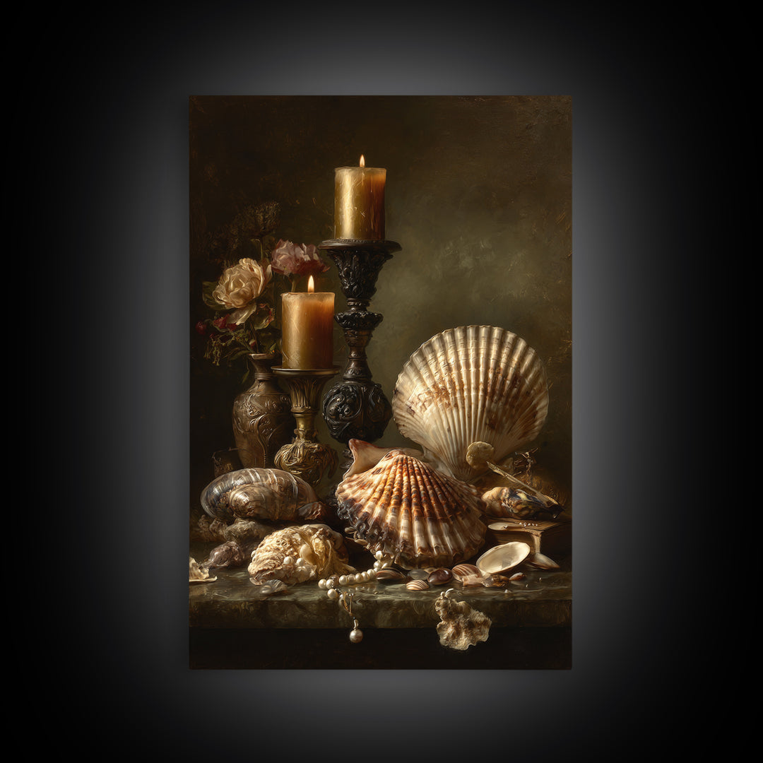 Ornamental Shell and Pearl Composition Canvas Print, Baroque Art, Wall Decor, Living Room Decor, Fine Art, Ornate, BAO-2x3-54