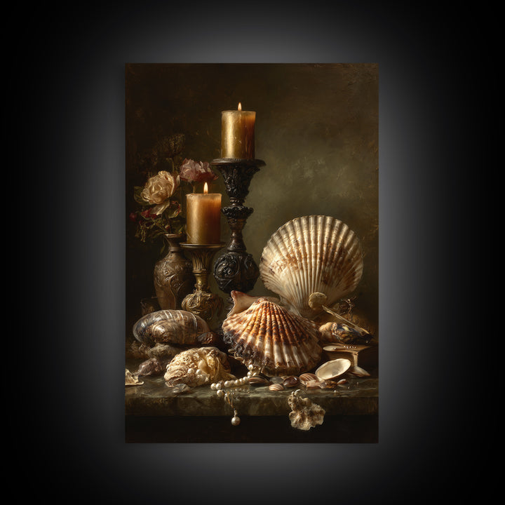 Ornamental Shell and Pearl Composition Canvas Print, Baroque Art, Wall Decor, Living Room Decor, Fine Art, Ornate, BAO-2x3-54