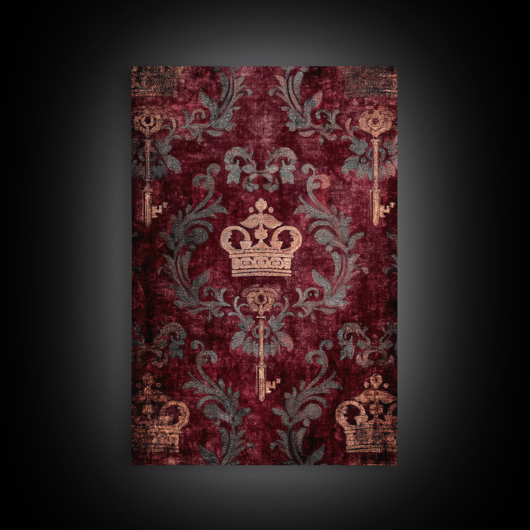 Dark Red Velvet Framed Canvas Print, Baroque Art, Eclectic Wall Art, Living Room Decor, Fine Art, Ornate, Gallery Decor, BAO-2x3-55