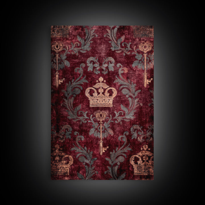 Dark Red Velvet Framed Canvas Print, Baroque Art, Eclectic Wall Art, Living Room Decor, Fine Art, Ornate, Gallery Decor, BAO-2x3-55