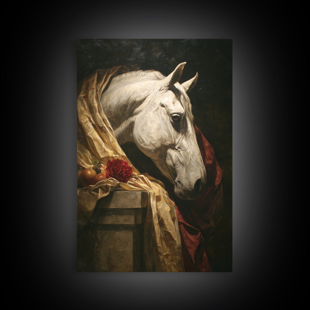 Dramatic Horse Portrait Framed Canvas Print, Baroque Art, Modern Wall Art, Living Room Decor, Fine Art, Ornate, Feminist Art, BAO-2x3-56