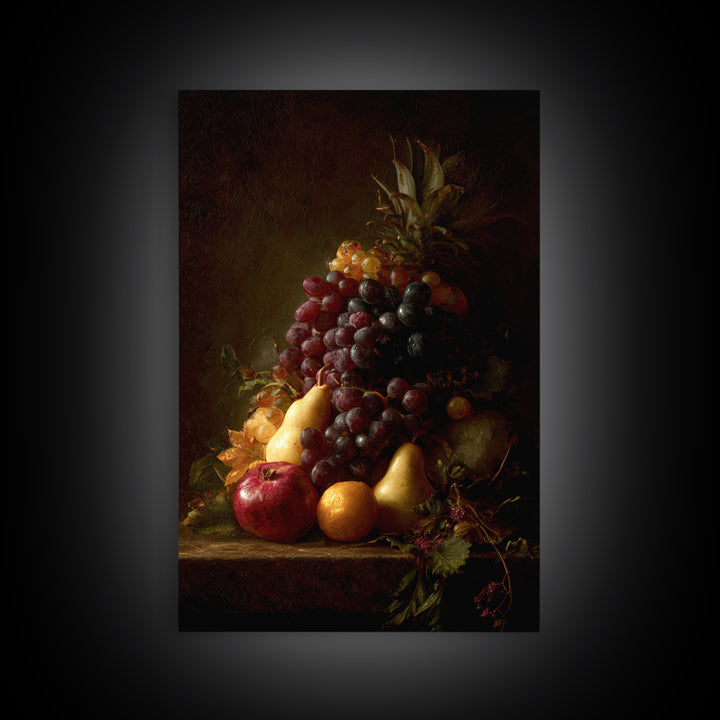 Dramatic Fruit Still Life Canvas Print, Baroque Art, Minimalist Decor, Living Room Decor, Oil Painting, Ornate, Whimsical Decor, BAO-2x3-57