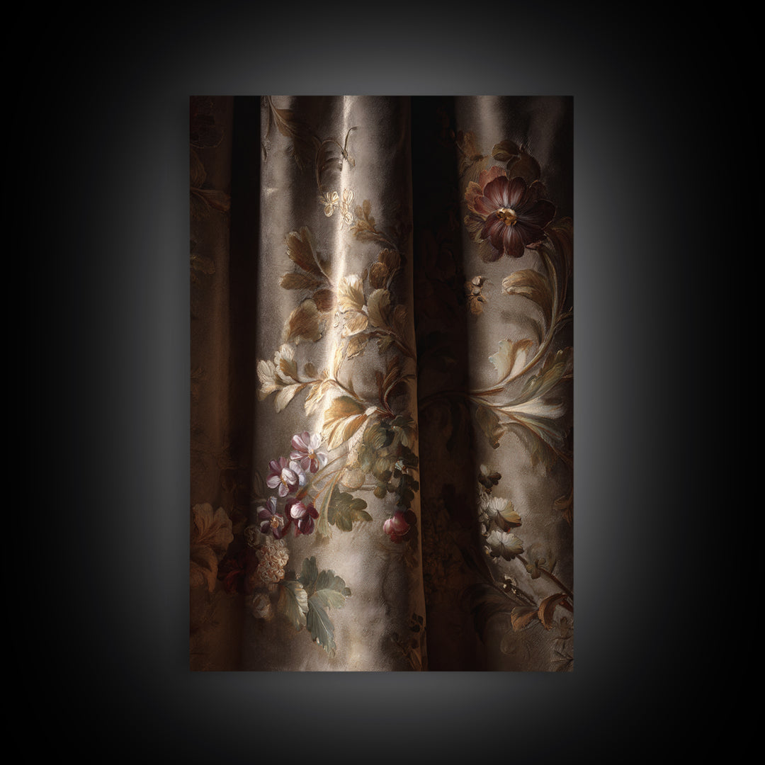 Velvet Drapery with Pearls Flowers and Candlelight Canvas Print, Baroque Art, Maximalist Wall Art, Living Room Decor, Ornate, BAO-2x3-59