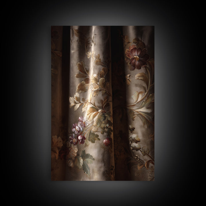 Velvet Drapery with Pearls Flowers and Candlelight Canvas Print, Baroque Art, Maximalist Wall Art, Living Room Decor, Ornate, BAO-2x3-59