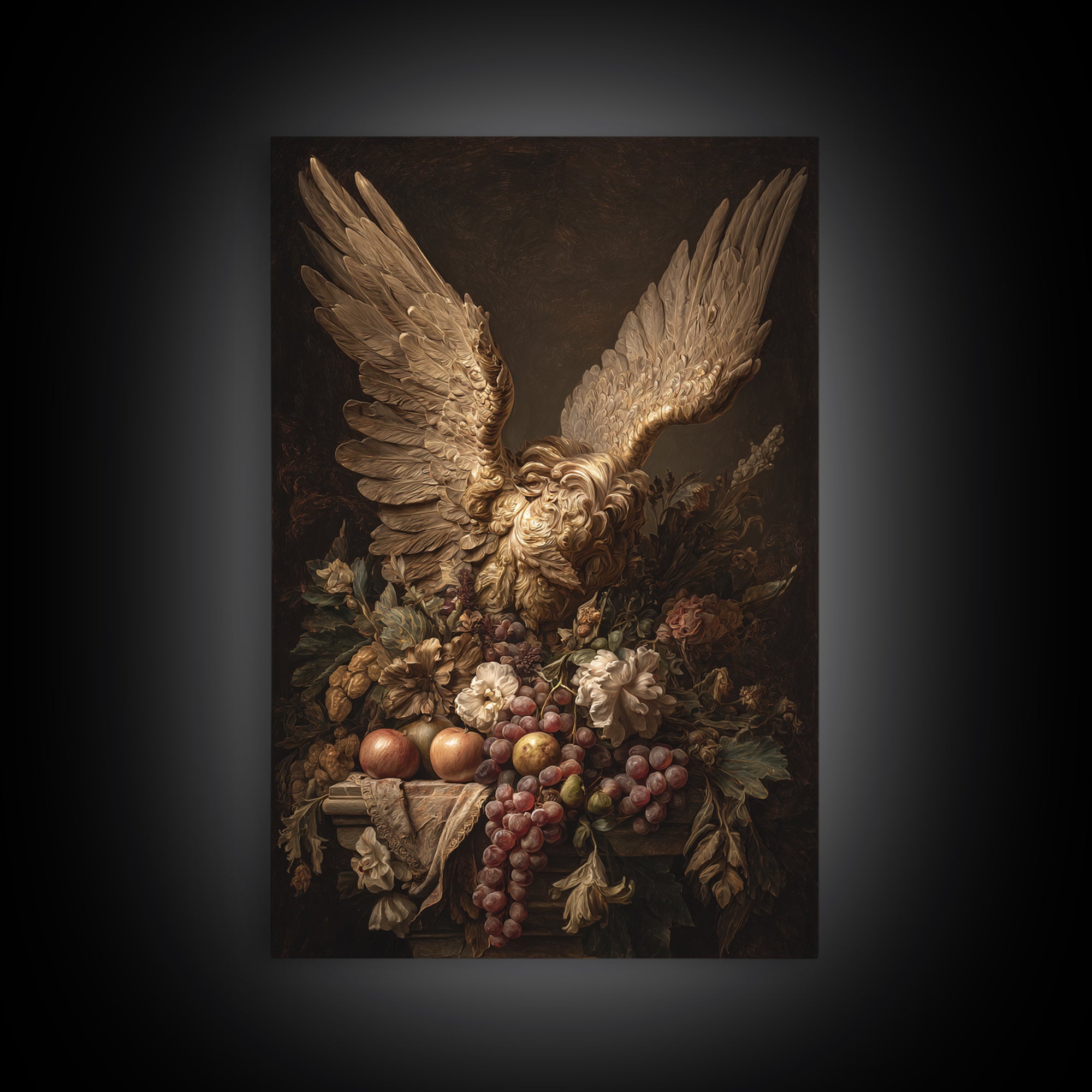 Gilded Angel Wings Emerging from Storm Clouds Canvas Print, Baroque Art, Art Print, Living Room Decor, Abstract Art, Ornate, BAO-2x3-62