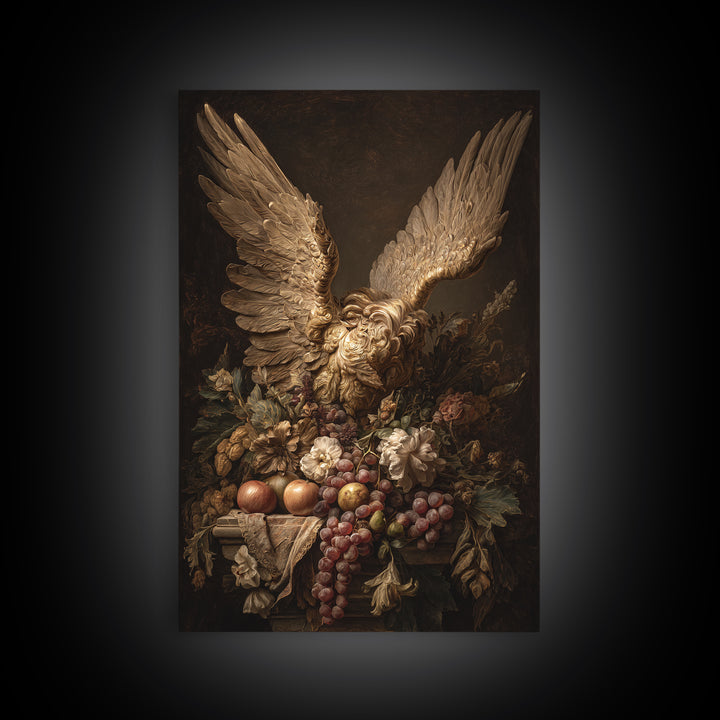Gilded Angel Wings Emerging from Storm Clouds Canvas Print, Baroque Art, Art Print, Living Room Decor, Abstract Art, Ornate, BAO-2x3-62