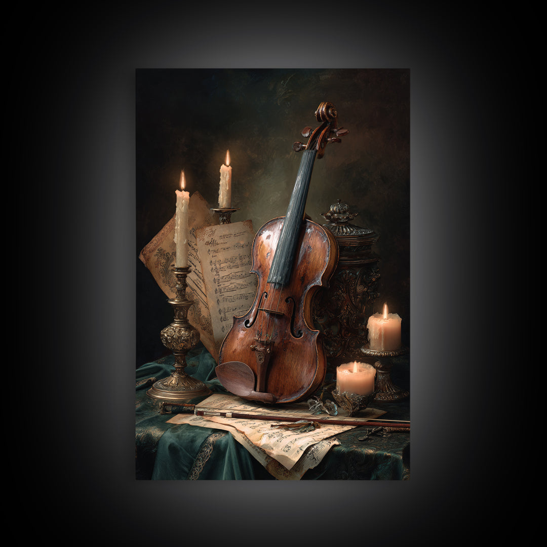 Baroque Violin and Sheet Music Still Life Canvas Print, Baroque Art, Art Nouveau Decor, Living Room Decor, Fine Art, Ornate, BAO-2x3-67