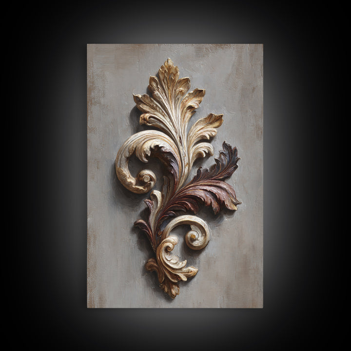 Carved Acanthus Leaf Ornament Study Canvas Print, Baroque Art, Baroque, Living Room Decor, Oil Painting, Ornate, BAO-2x3-71