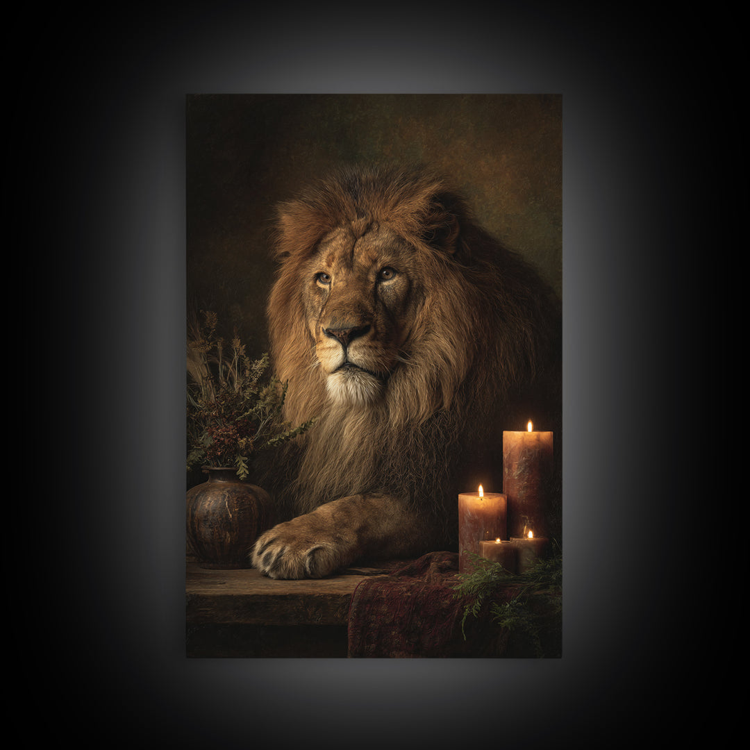 Royal Lion Portrait Framed Canvas Print, Baroque Art, Textured Painting, Living Room Decor, Oil Painting, Ornate, Printable Art, BAO-2x3-73
