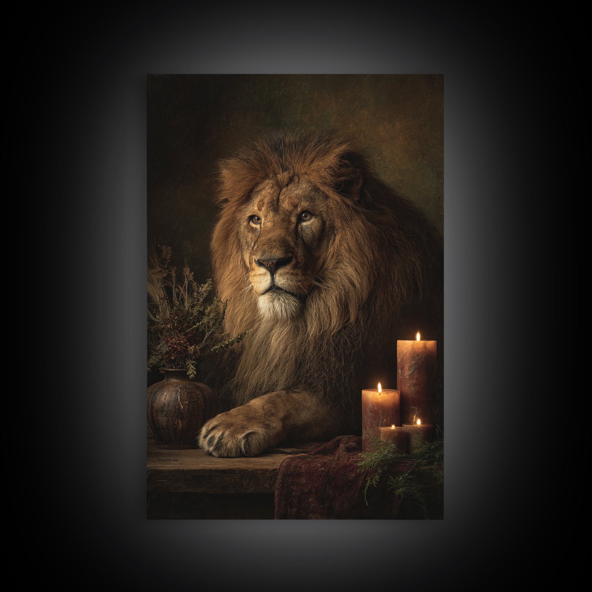 Royal Lion Portrait Framed Canvas Print, Baroque Art, Textured Painting, Living Room Decor, Oil Painting, Ornate, Printable Art, BAO-2x3-73