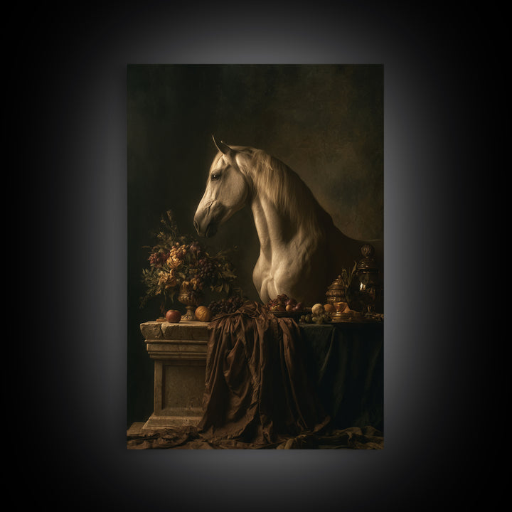Dramatic Horse Portrait Framed Canvas Print, Baroque Art, Living Room Decor, Oil Painting, Ornate, Living Room Wall Art, BAO-2x3-8