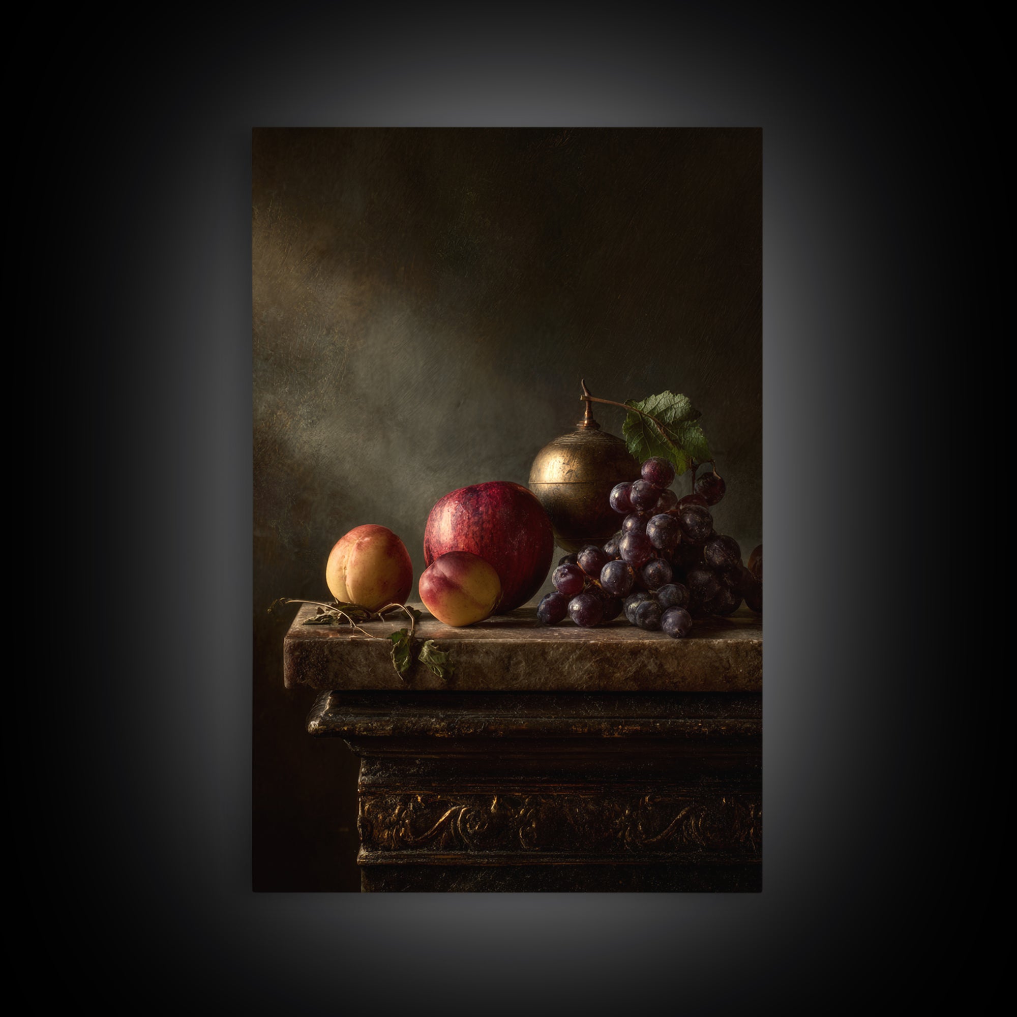 Dramatic Fruit Still Life Canvas Print, Baroque Art, Minimalist Decor, Living Room Decor, Oil Painting, Ornate, Whimsical Decor, BAO-2x3-81