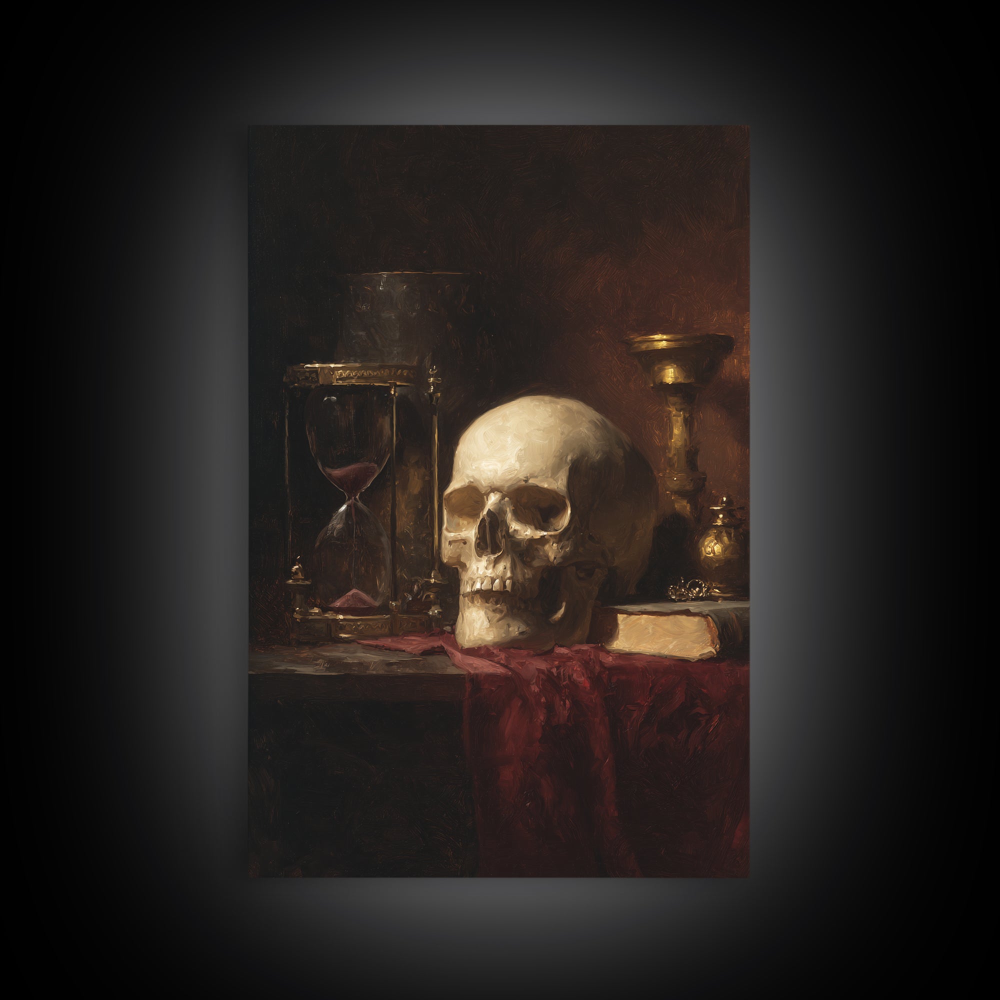 Skull and Hourglass Vanitas Still Life Framed Canvas Print, Baroque Art, Contemporary Art, Living Room Decor, Fine Art, Ornate, BAO-2x3-85