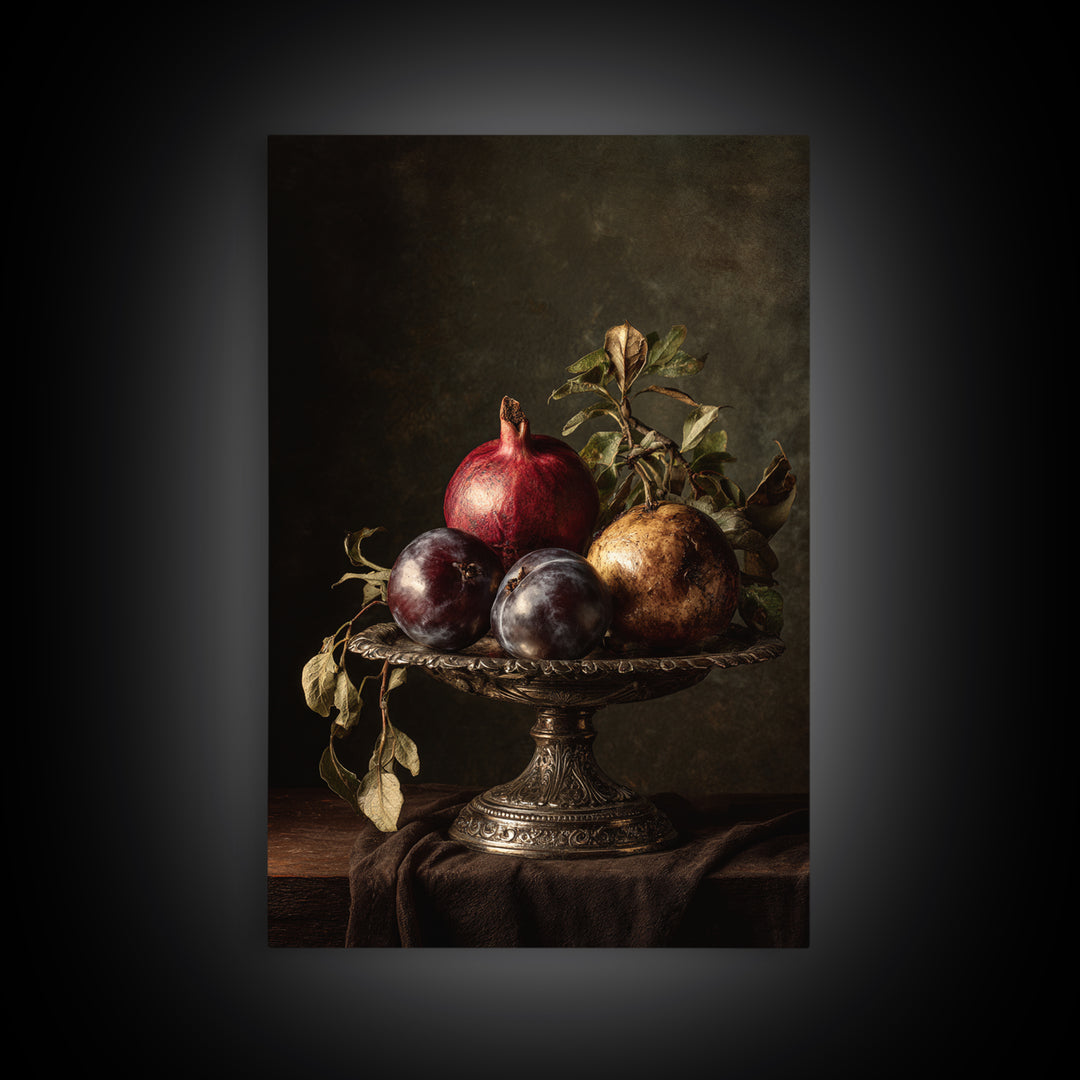 Dramatic Fruit Still Life Canvas Print, Baroque Art, Wall Decor, Living Room Decor, Fine Art, Ornate, Contemporary Art, BAO-2x3-9