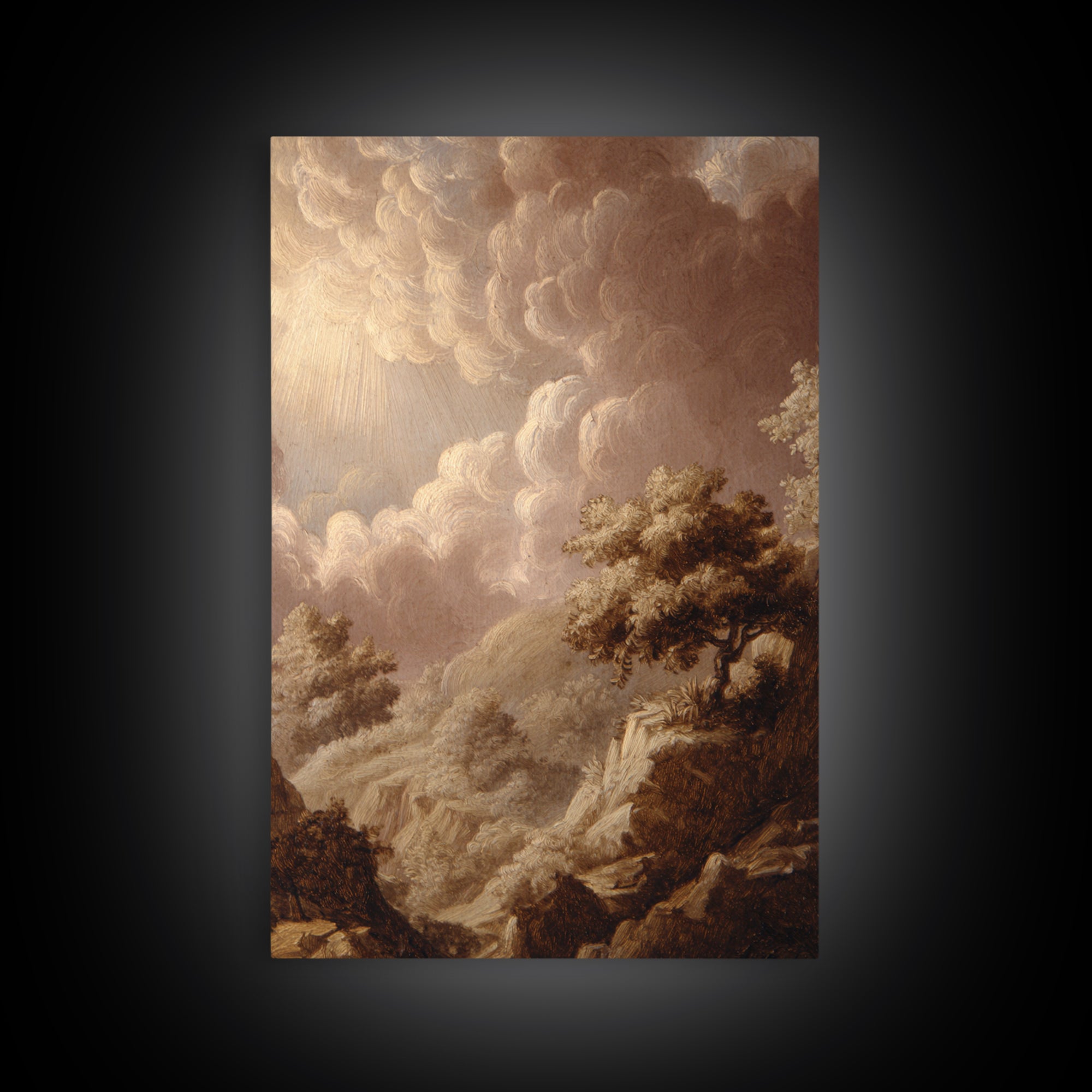 Theatrical Stormy Landscape Framed Canvas Print, Baroque Art, Room Decor, Living Room Decor, Oil Painting, Ornate, BAO-2x3-90