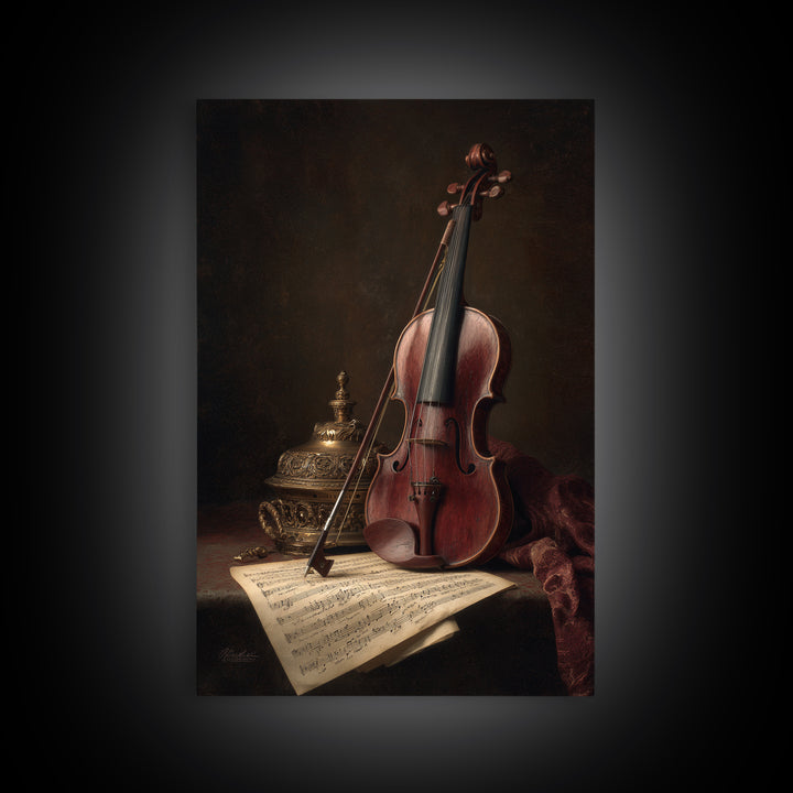 Baroque Violin and Sheet Music Still Life Canvas Print, Baroque Art, Luxury Decor, Living Room Decor, Fine Art, Ornate, BAO-2x3-91