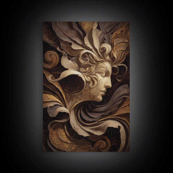 Mythic Goddess Figure Framed Canvas Print, Baroque Art, Textured Painting, Living Room Decor, Fine Art, Ornate, Printable Art, BAO-2x3-94