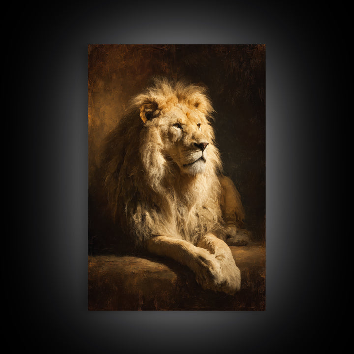 Royal Lion Portrait Framed Canvas Print, Baroque Art, Textured Painting, Living Room Decor, Oil Painting, Ornate, Printable Art, BAO-2x3-97