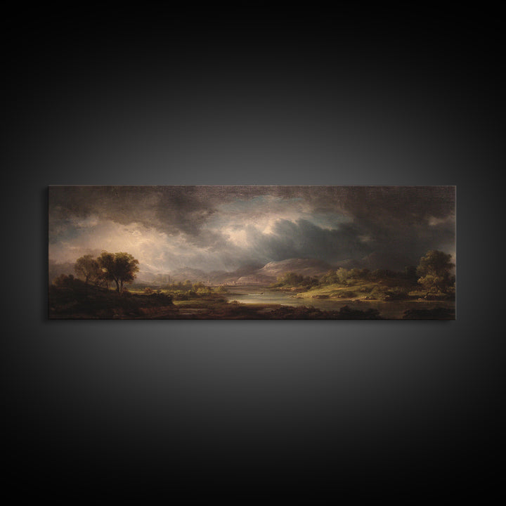 Theatrical Stormy Landscape Framed Canvas Print, Baroque Art, Room Decor, Living Room Decor, Fine Art, Ornate, Digital Wall Art, BAO-3x1-2
