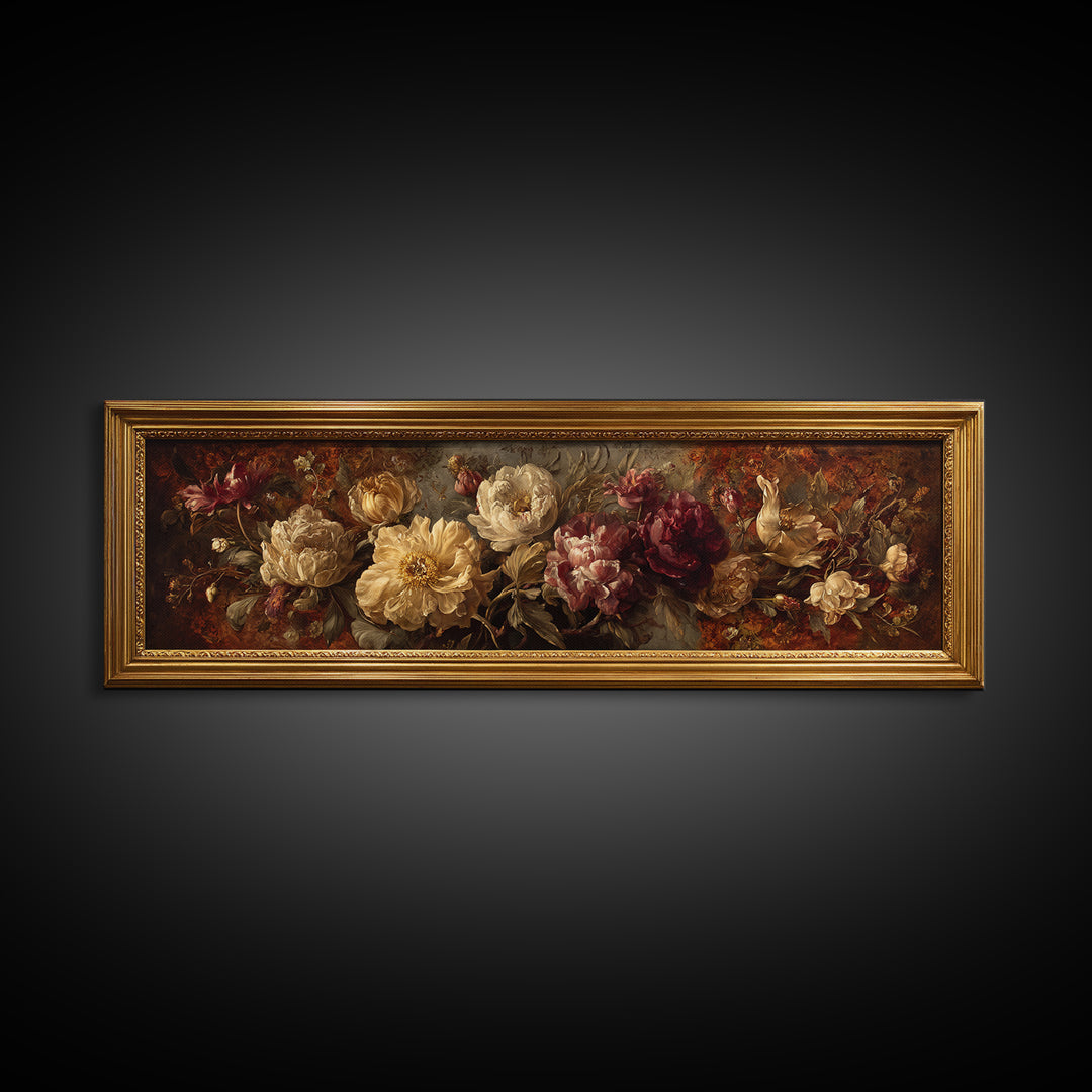 Ornate Gold Frame Illusion Around a Botanical Canvas Print, Baroque Art, Canvas, Living Room Decor, Fine Art, Ornate, BAO-3x1-25